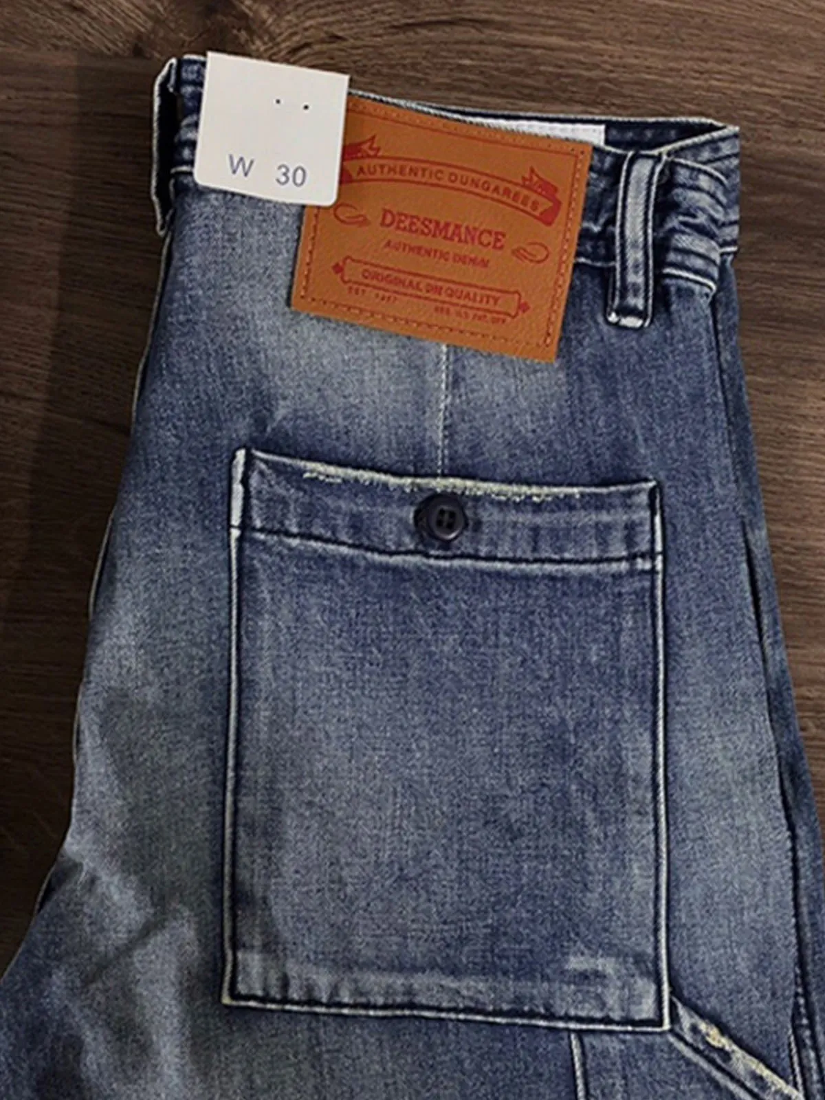 Stylish Patch Pockets Washed Jeans