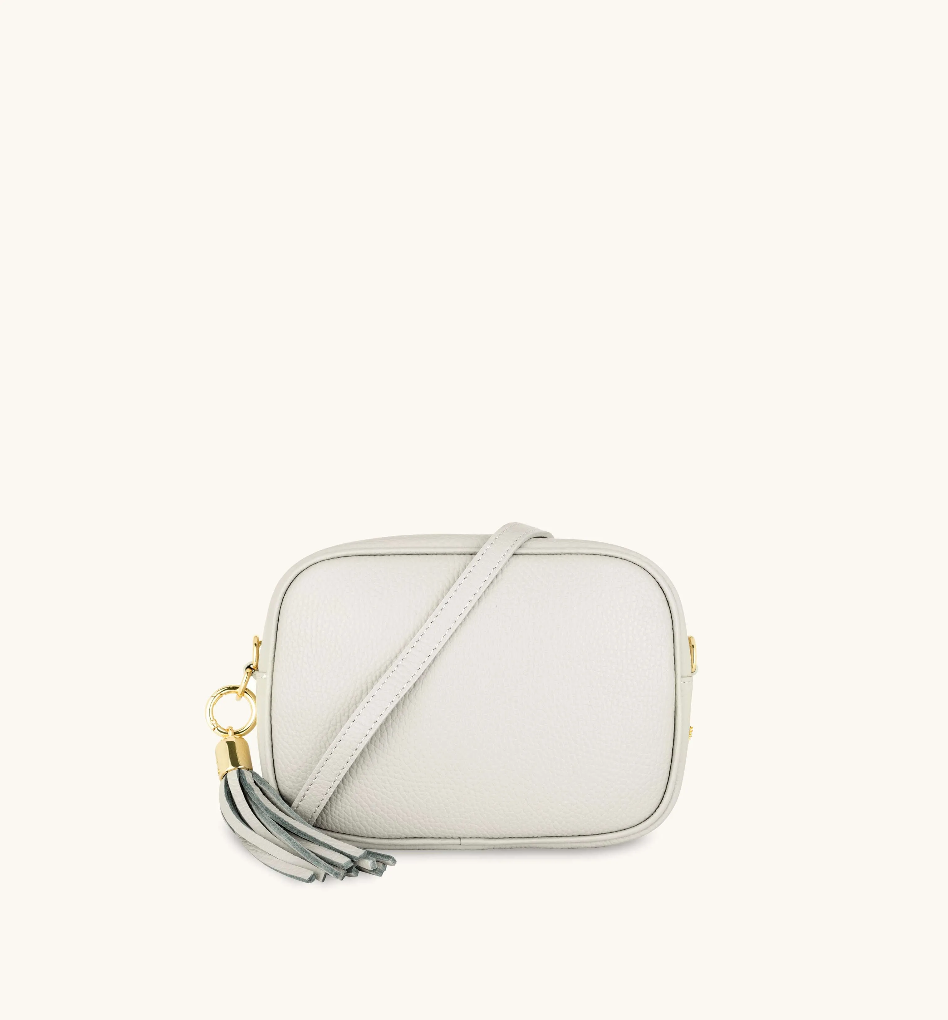 The Tassel Light Grey Leather Crossbody Bag With Lemon Cheetah Strap