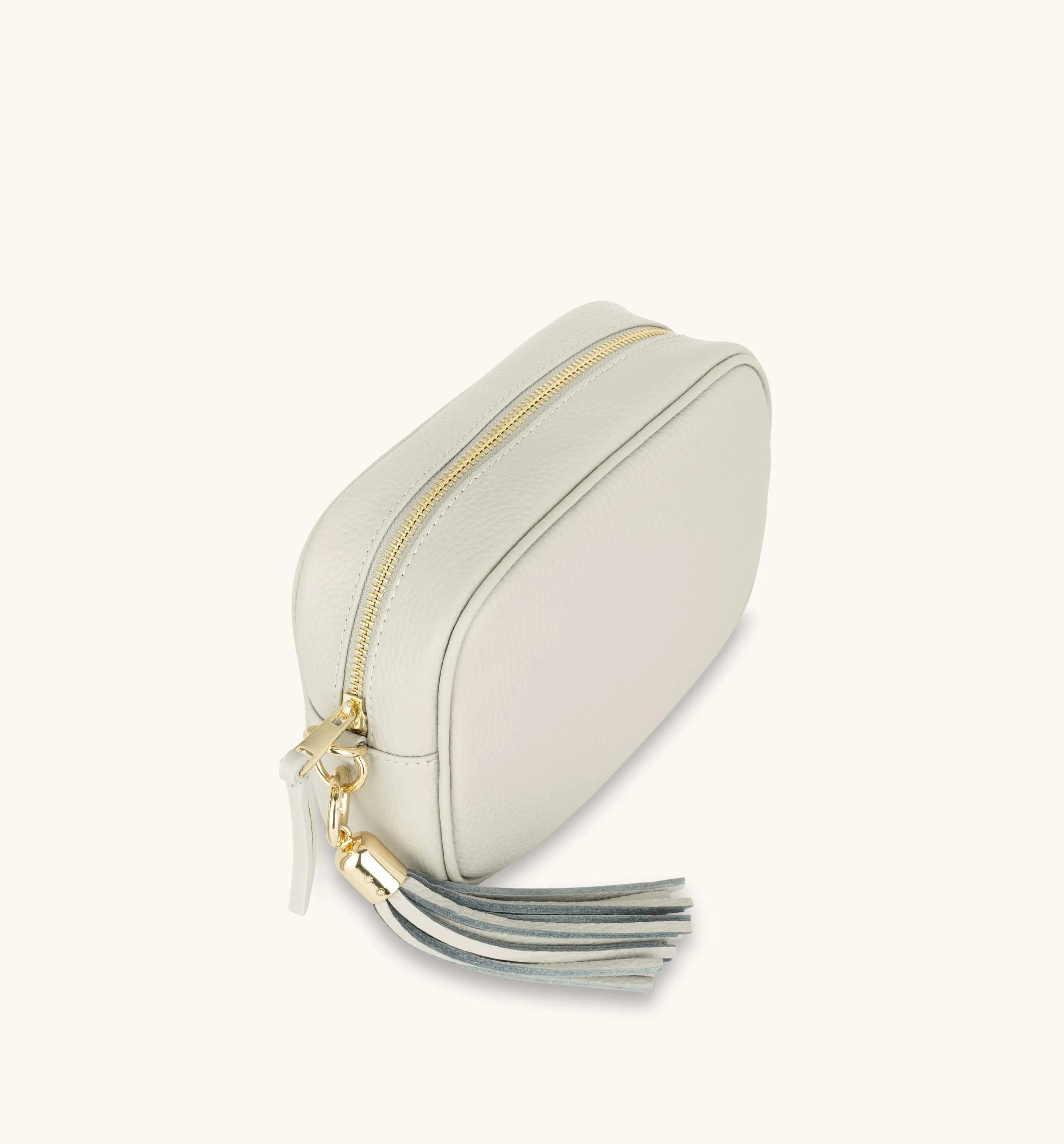 The Tassel Light Grey Leather Crossbody Bag With Lemon Cheetah Strap