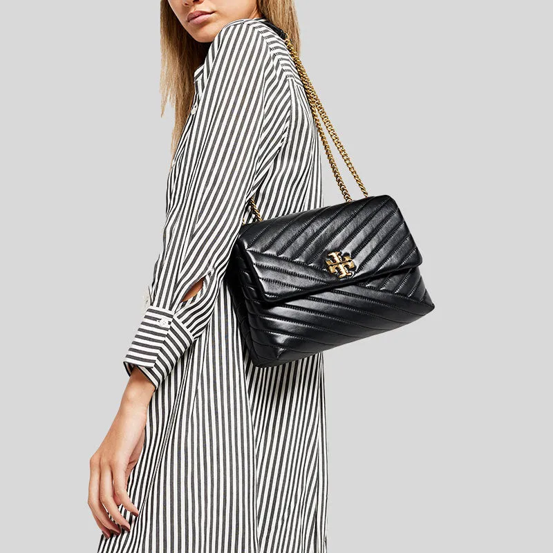 TORY BURCH Kira Chevron Convertible Shoulder Bag Black 90446
