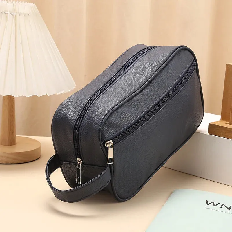 Uakiss Men Waterproof Travel Toiletries Storage Bag PVC Lychee Pattern Cosmetic Bag Portable Makeup Organiser Male Zipper Handbags
