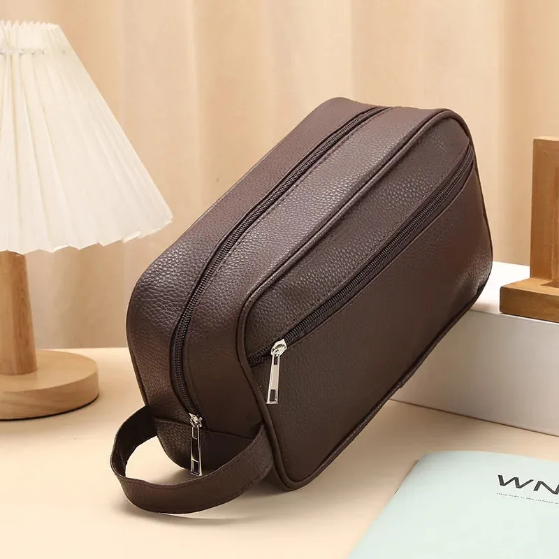 Uakiss Men Waterproof Travel Toiletries Storage Bag PVC Lychee Pattern Cosmetic Bag Portable Makeup Organiser Male Zipper Handbags