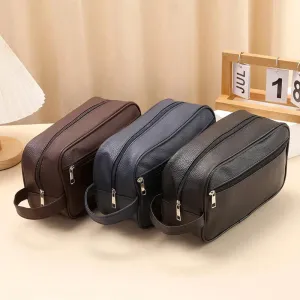 Uakiss Men Waterproof Travel Toiletries Storage Bag PVC Lychee Pattern Cosmetic Bag Portable Makeup Organiser Male Zipper Handbags