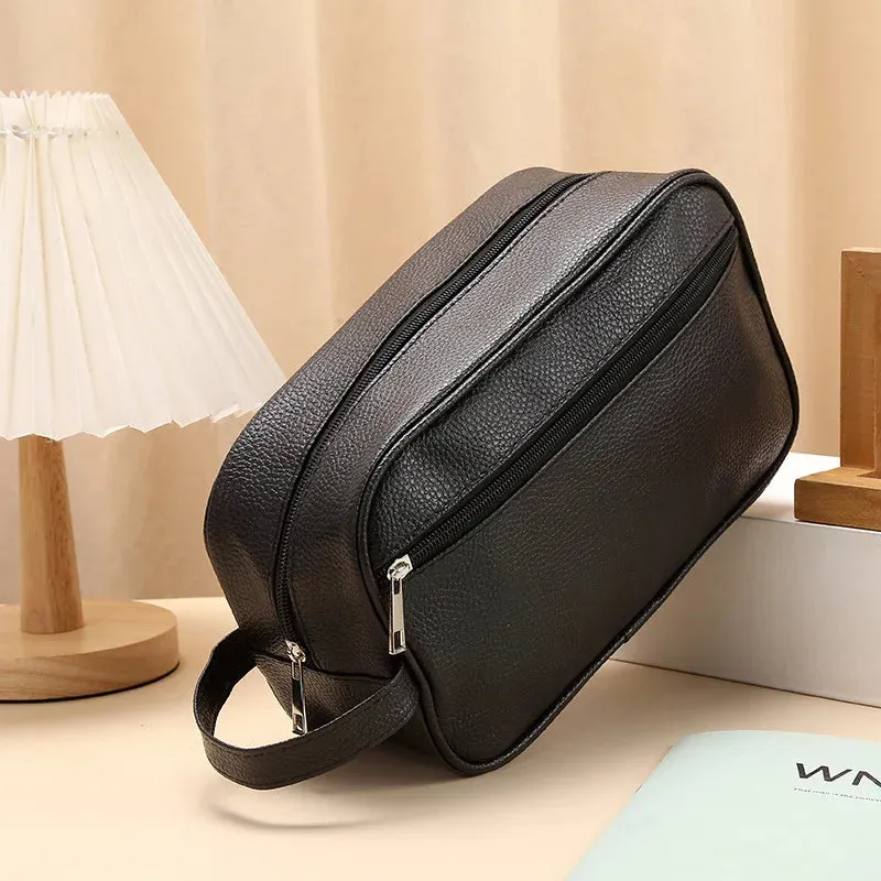 Uakiss Men Waterproof Travel Toiletries Storage Bag PVC Lychee Pattern Cosmetic Bag Portable Makeup Organiser Male Zipper Handbags