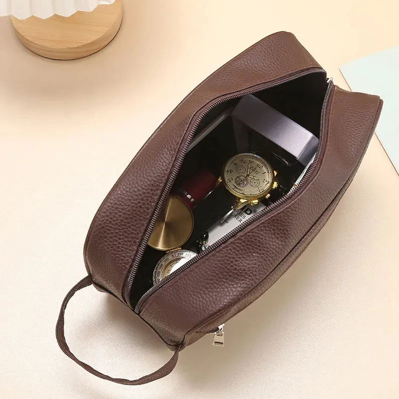 Uakiss Men Waterproof Travel Toiletries Storage Bag PVC Lychee Pattern Cosmetic Bag Portable Makeup Organiser Male Zipper Handbags