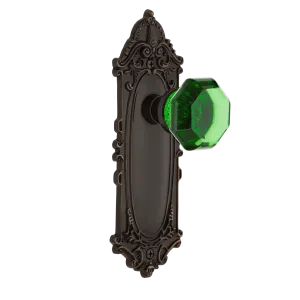 Victorian Long Plate with Emerald Waldorf Knob in Timeless Bronze