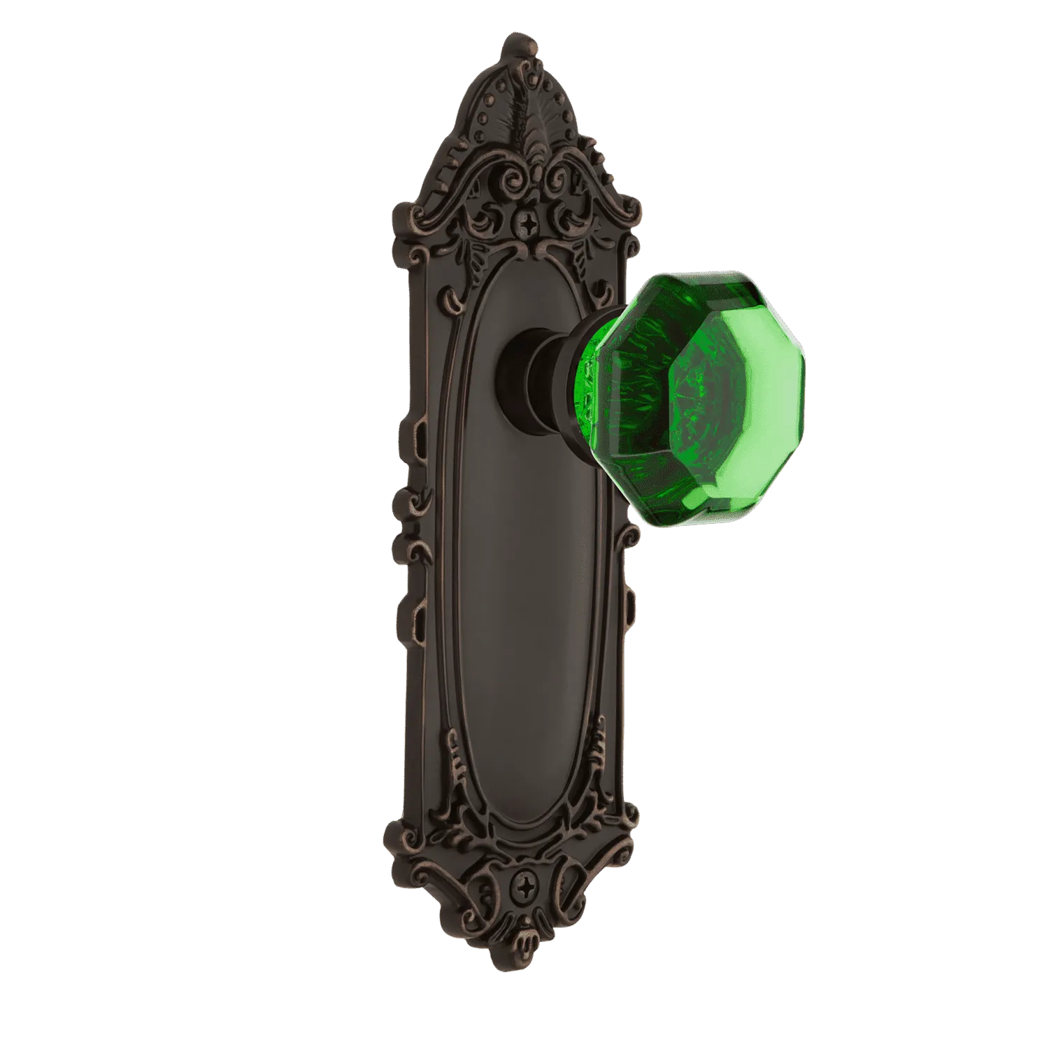 Victorian Long Plate with Emerald Waldorf Knob in Timeless Bronze