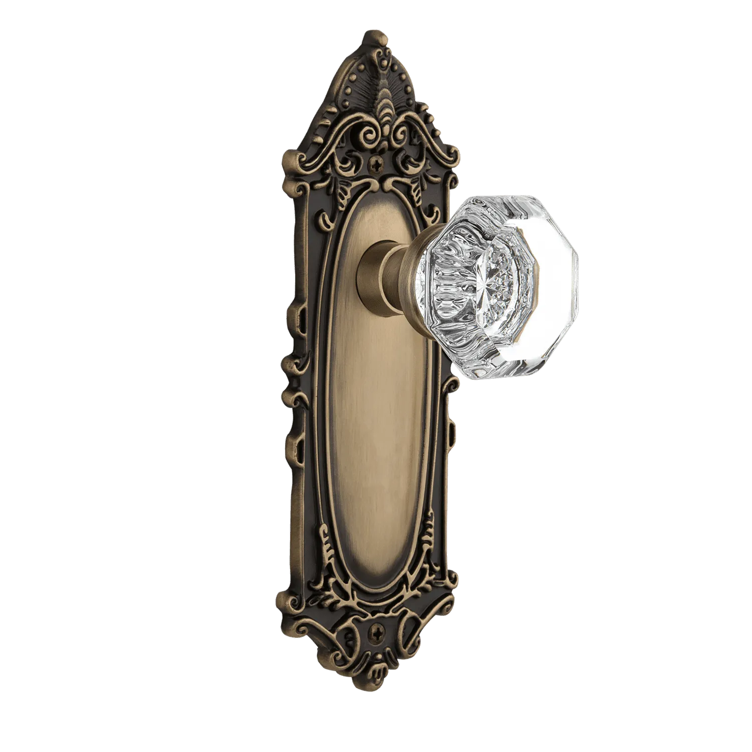 Victorian Long Plate with Waldorf Knob in Antique Brass