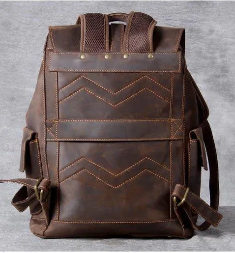 Vintage Leather Backpacks Travel with Trolley Sleeve
