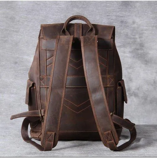 Vintage Leather Backpacks Travel with Trolley Sleeve