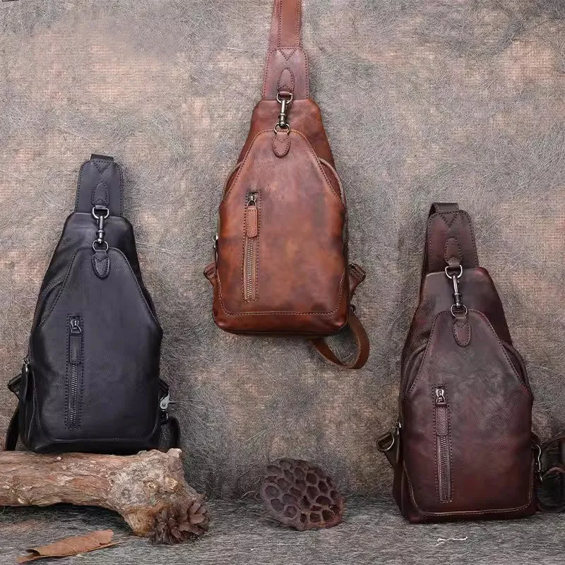 Vintage Women's Crossbody Chest Bag Leather Sling Bags For Women