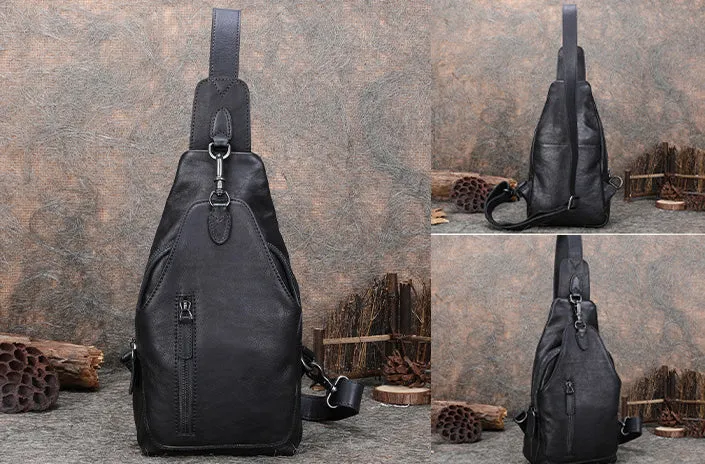 Vintage Women's Crossbody Chest Bag Leather Sling Bags For Women