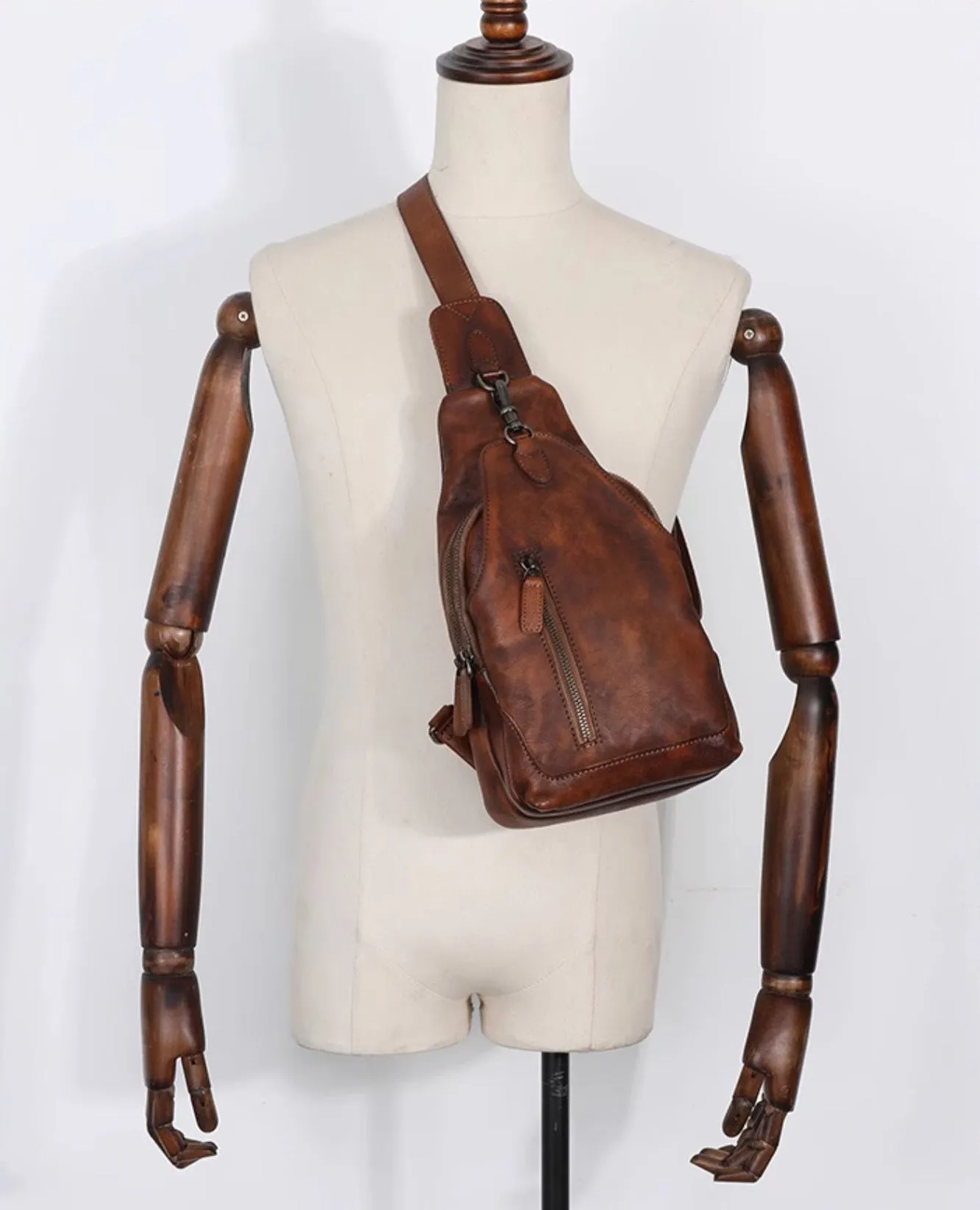 Vintage Women's Crossbody Chest Bag Leather Sling Bags For Women