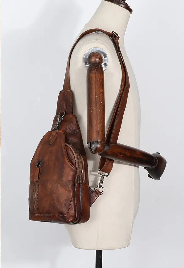 Vintage Women's Crossbody Chest Bag Leather Sling Bags For Women