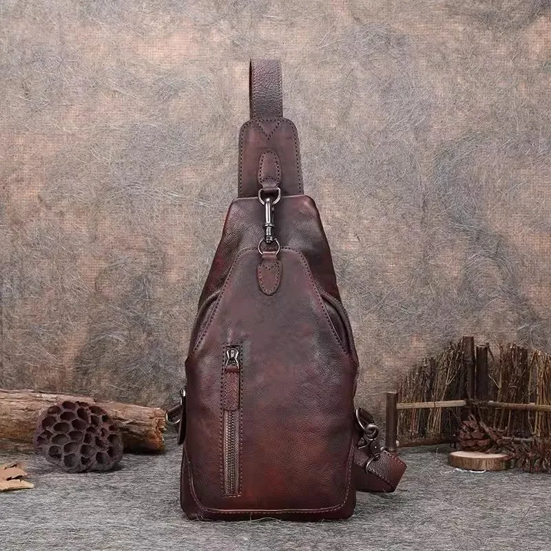 Vintage Women's Crossbody Chest Bag Leather Sling Bags For Women