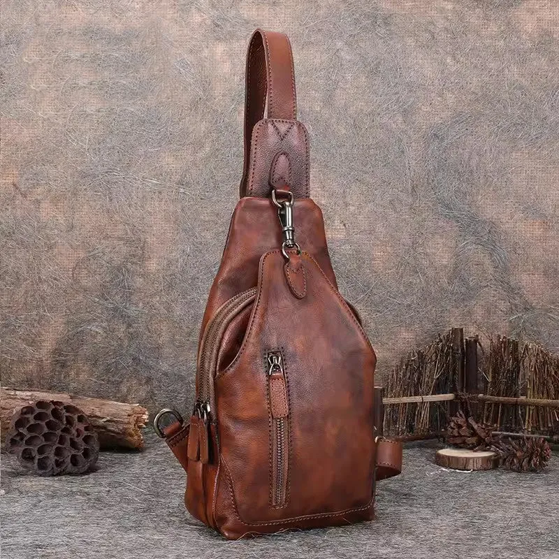 Vintage Women's Crossbody Chest Bag Leather Sling Bags For Women