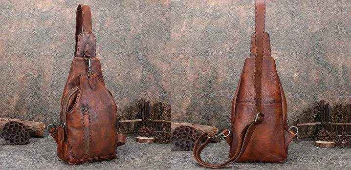 Vintage Women's Crossbody Chest Bag Leather Sling Bags For Women