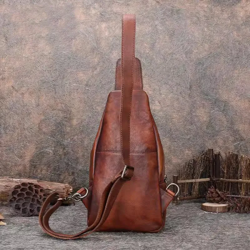 Vintage Women's Crossbody Chest Bag Leather Sling Bags For Women