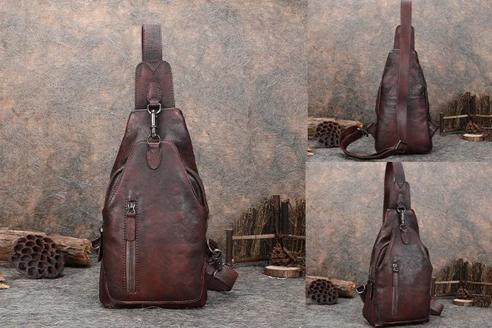 Vintage Women's Crossbody Chest Bag Leather Sling Bags For Women