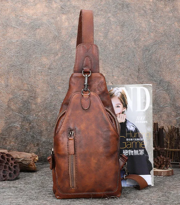 Vintage Women's Crossbody Chest Bag Leather Sling Bags For Women