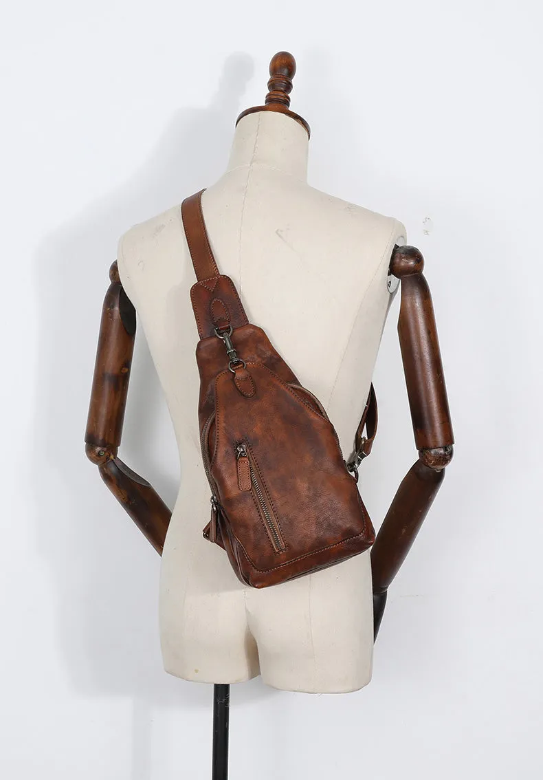 Vintage Women's Crossbody Chest Bag Leather Sling Bags For Women