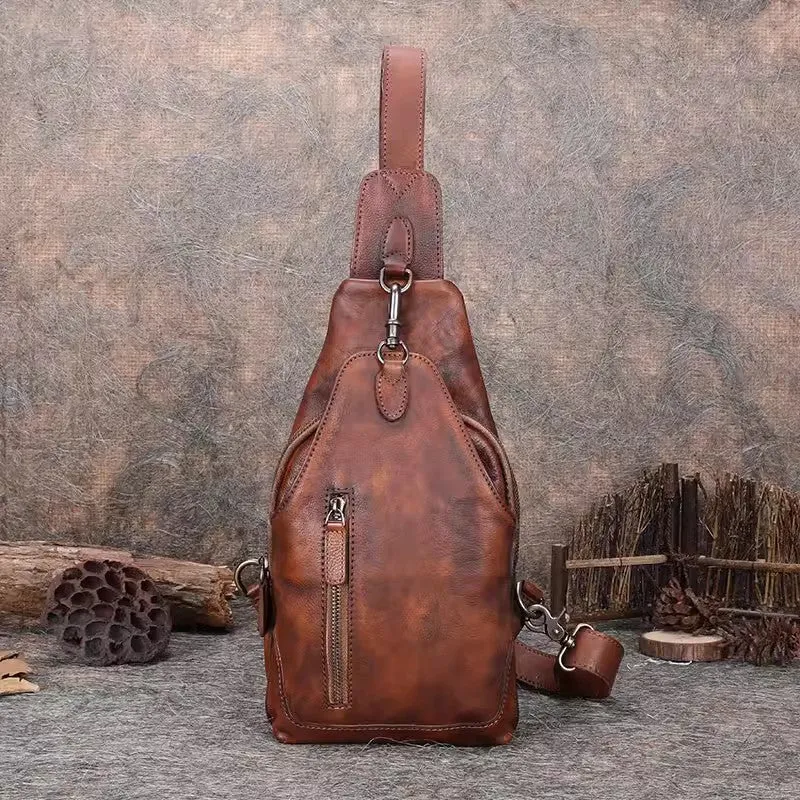 Vintage Women's Crossbody Chest Bag Leather Sling Bags For Women