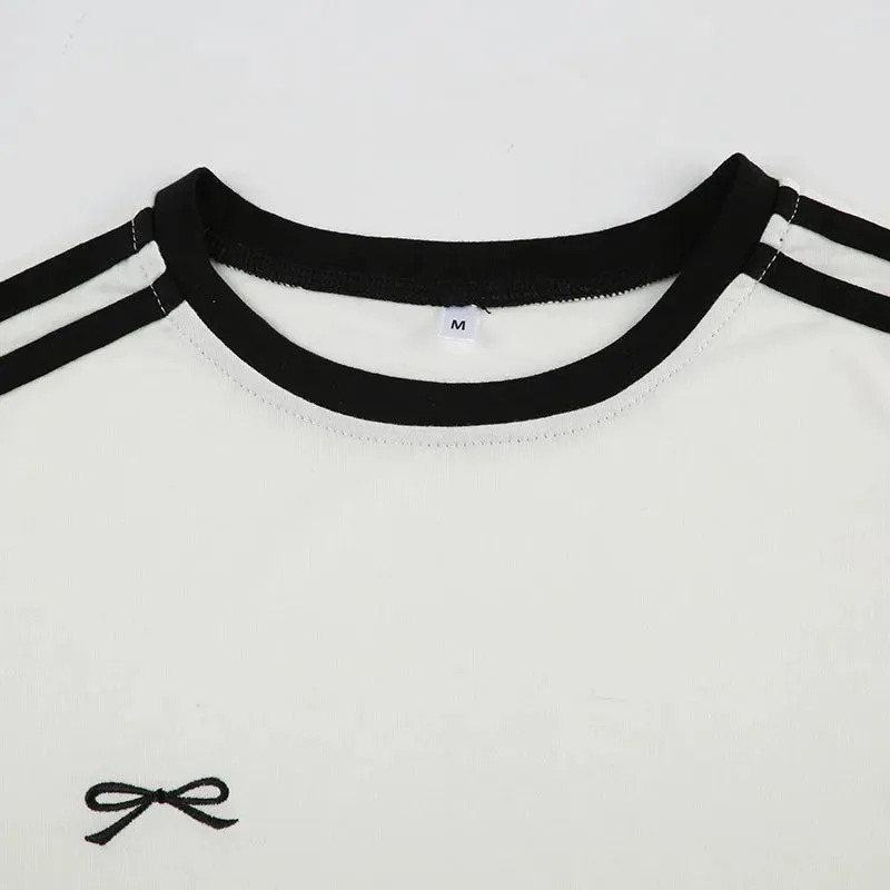 White Striped Stylish Bow Tee
