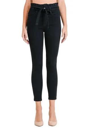Womens Paper Bag High Waist With Self Tie Belt Denim Skinny Pants