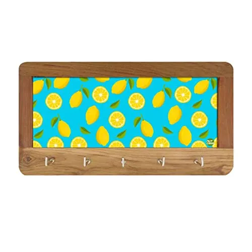 Wooden Key Holder for Wall Keys Hanger 5 Hooks - Lime Lemon