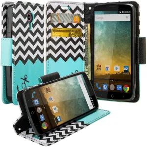 ZTE Ultra Case | ZTE Quest | ZTE Uhura Case, Wrist Strap Magnetic Flip Fold[Kickstand] Pu Leather Wallet Case with ID & Credit Card Slots for ZTE Ultra/Quest/Uhura - Teal Anchor